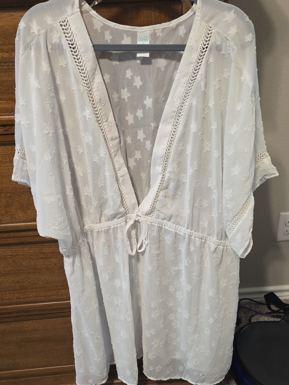 Lightweight White STAR Crochet Trim Cover-Up